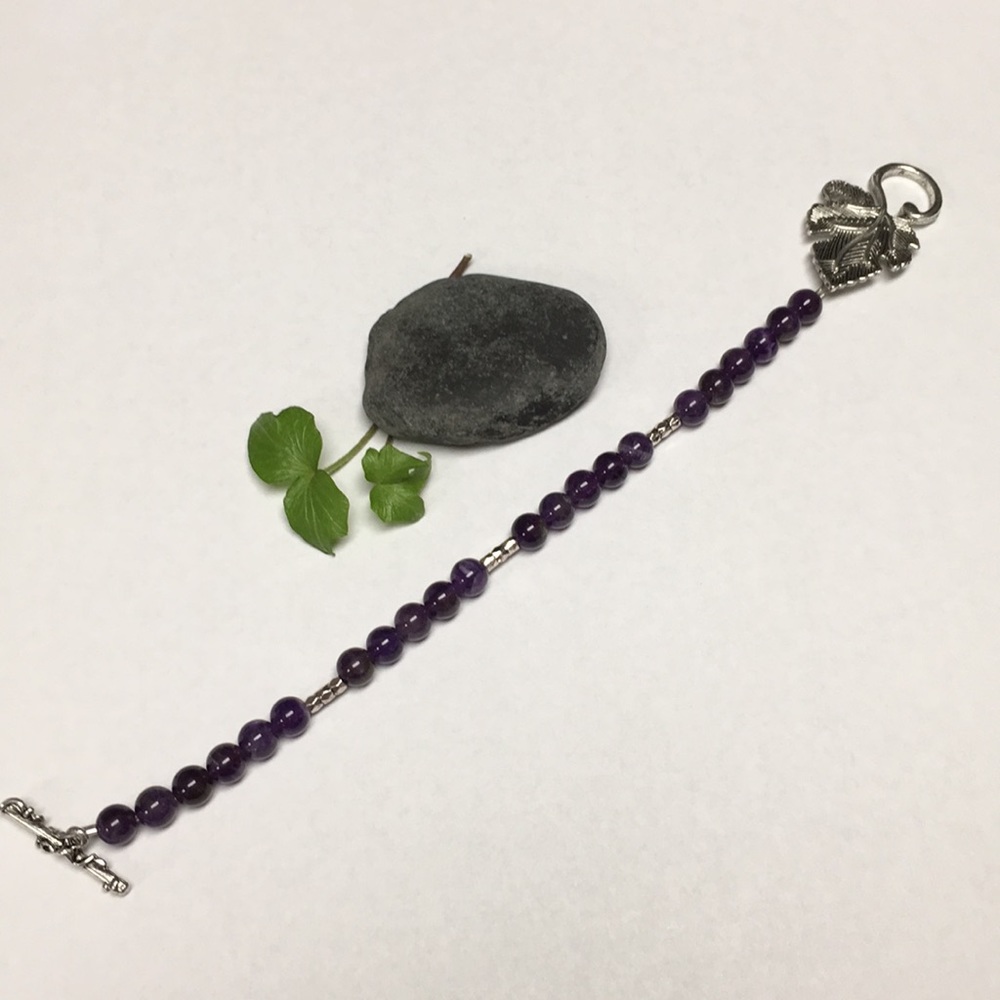 Genuine amethyst bracelet leaf clasp 6 1/2” wrist - Picture 5 of 6